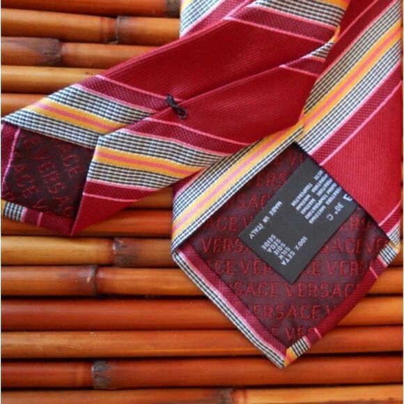 EUC VERSACE Multi-Colored Diagonal Striped 100% Silk with Blue Logo on Front Tie - Picture 7 of 11
